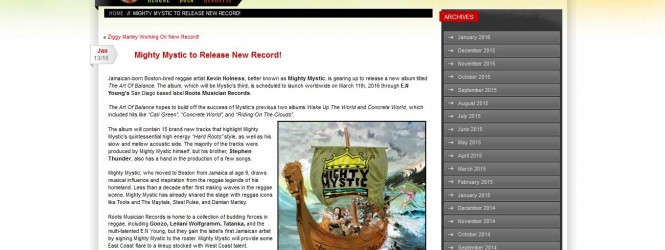 Top U.S Reggae Entertainment outlet “The Pier” covers Mighty Mystic’s upcoming “The Art of Balance” album.