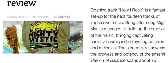 Top Shelf Reggae News gives Mighty Mystic The Art of Balance album a HUGE Thumbs up!